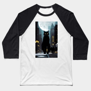 Black yule Cat at night 7 Baseball T-Shirt